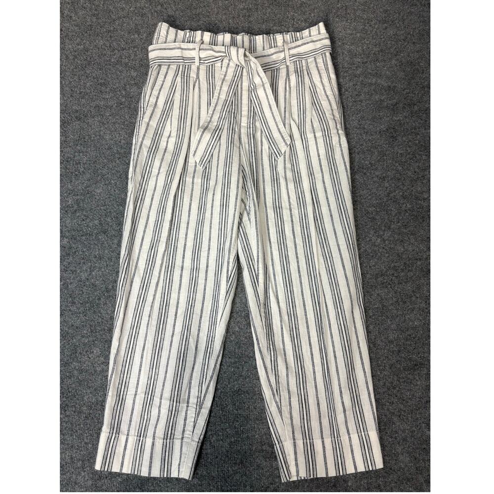 NWT Madewell White Blue Stripe Cotton Tie Waist Pants Women’s Size 10